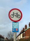 No Cycling sign on Cecil Road, Selly Park - Geograph - 2832992.jpg