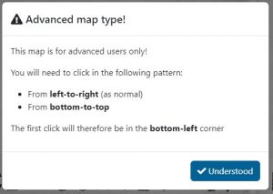 Dialog box for an Advanced Mode map informing the user which way to georeference this map.